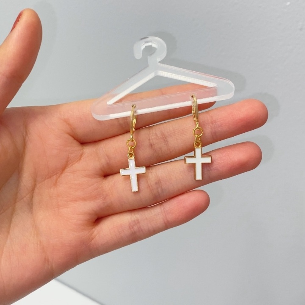 Dainty White Cross Earrings